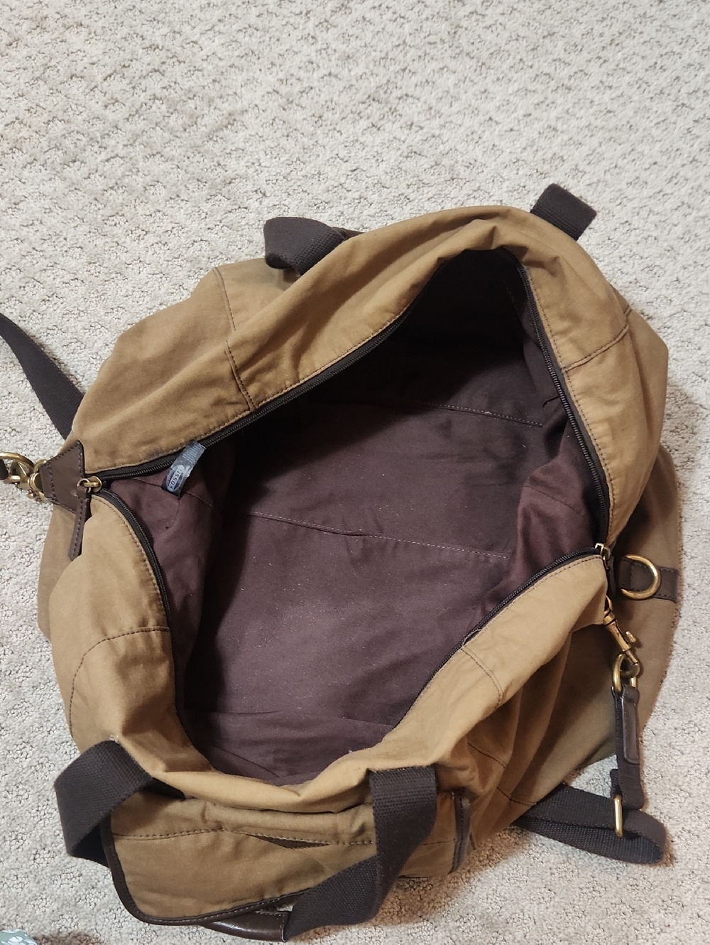 Fossil Men's Waxed Canvas & Leather Travel Duffel Bag - British Tan & Brown - Picture 9 of 16
